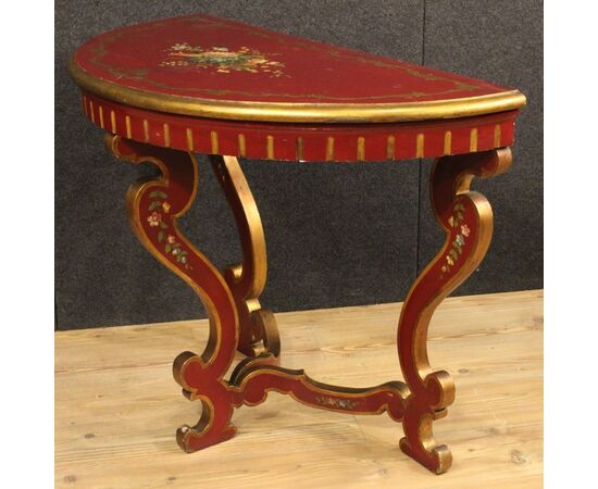 Italian lacquered and painted crescent console
