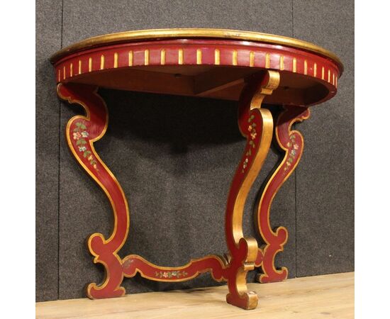 Italian lacquered and painted crescent console