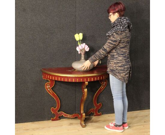 Italian lacquered and painted crescent console