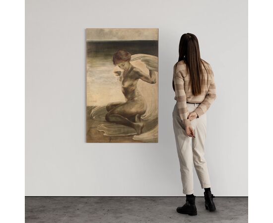 Dipinto italiano nudo di giovane donna del XX secolo