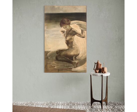 Dipinto italiano nudo di giovane donna del XX secolo
