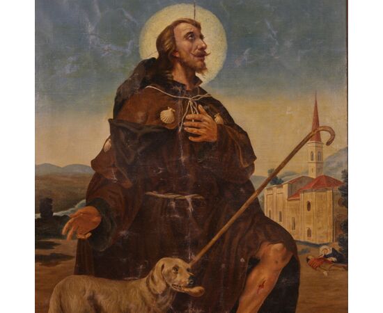 Religious painting oil on canvas Saint Roch from the 20th century
