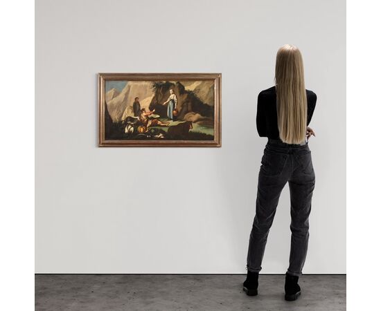 Painting landscape pastoral scene from the 18th century