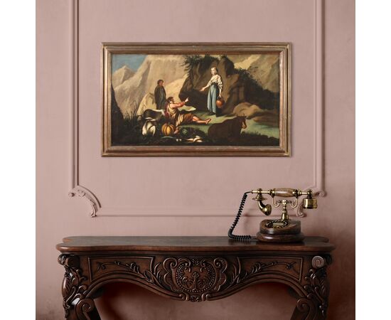 Painting landscape pastoral scene from the 18th century