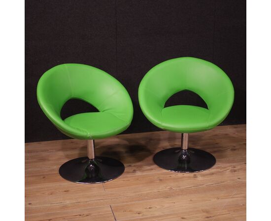 Pair of 80s green modern armchairs