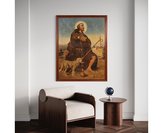 Religious painting oil on canvas Saint Roch from the 20th century