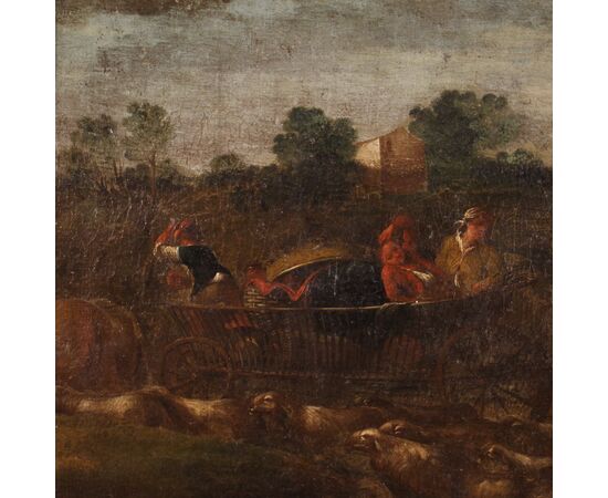 Painting bucolic landscape pastoral scene from the 18th century