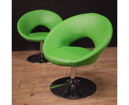 Pair of 80s green modern armchairs