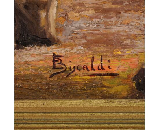 Dipinto firmato paesaggio con pastore del XX secolo