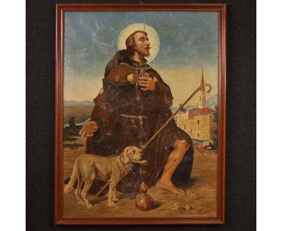 Religious painting oil on canvas Saint Roch from the 20th century