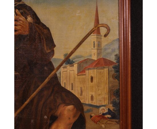 Religious painting oil on canvas Saint Roch from the 20th century
