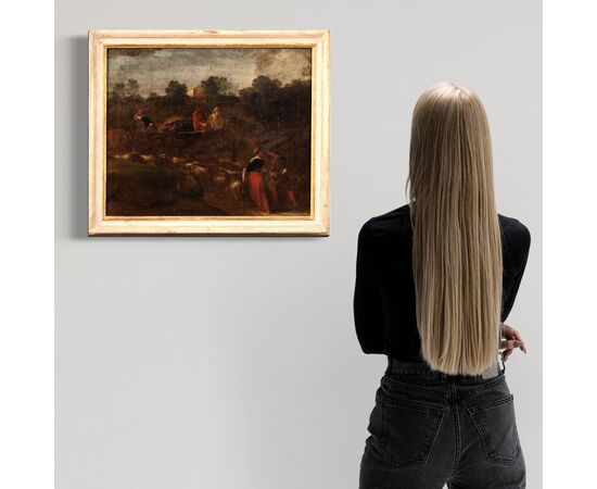 Painting bucolic landscape pastoral scene from the 18th century