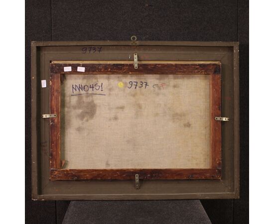 Painting oil on canvas landscape with wayfarers from the 18th century