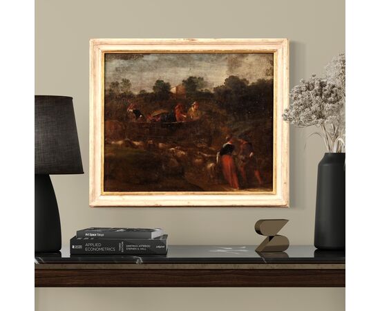 Painting bucolic landscape pastoral scene from the 18th century