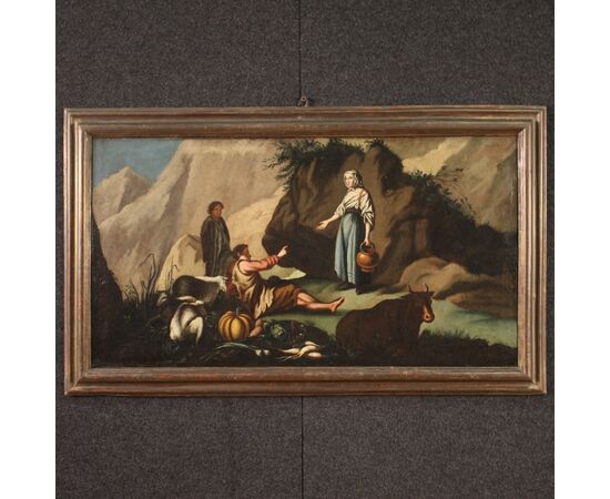 Painting landscape pastoral scene from the 18th century