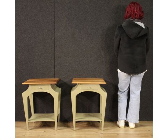 Pair of painted design bedside tables from the 80s