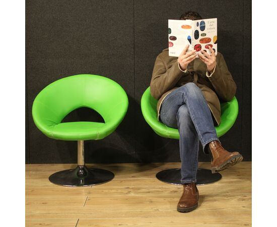 Pair of 80s green modern armchairs