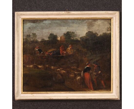 Painting bucolic landscape pastoral scene from the 18th century