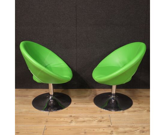 Pair of 80s green modern armchairs
