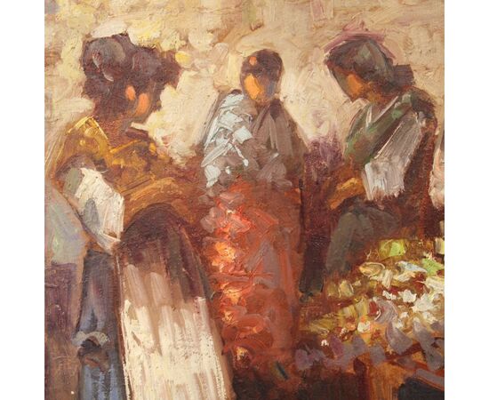 Dipinto italiano scena popolare con personaggi del XX secolo