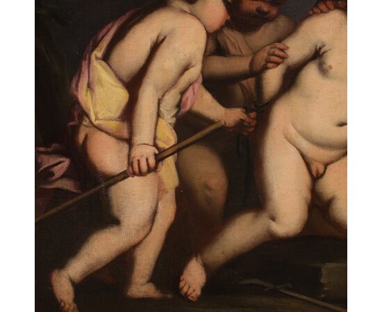 Italian antique painting cherub games from the 17th century