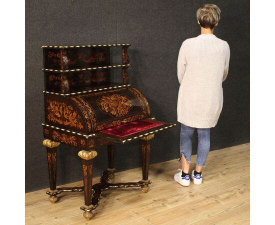 Inlaid roll-top bureau in Napoleon III style