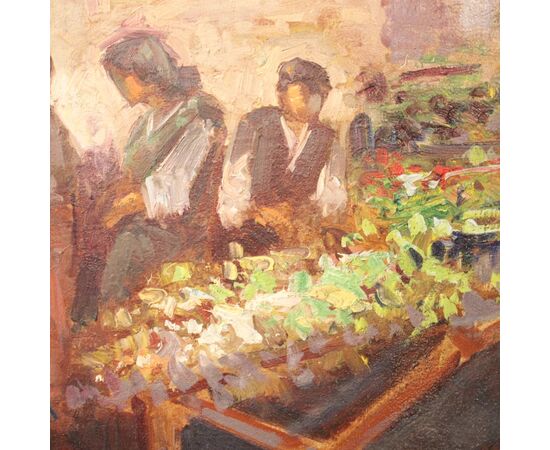 Dipinto italiano scena popolare con personaggi del XX secolo