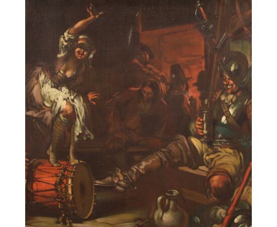 Dipinto italiano scena popolare firmato Mattia Traverso