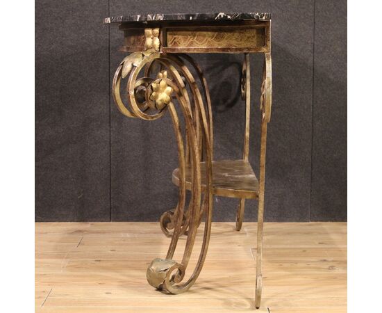 Wrought iron console with marble top from the 70s