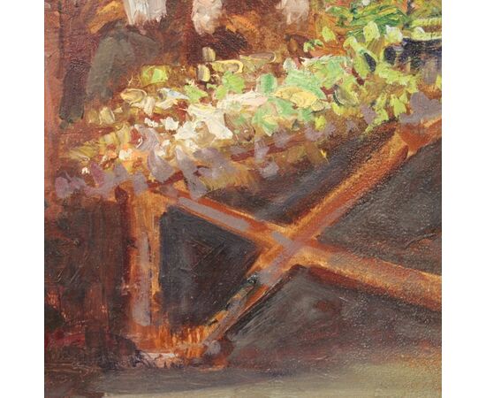 Dipinto italiano scena popolare con personaggi del XX secolo