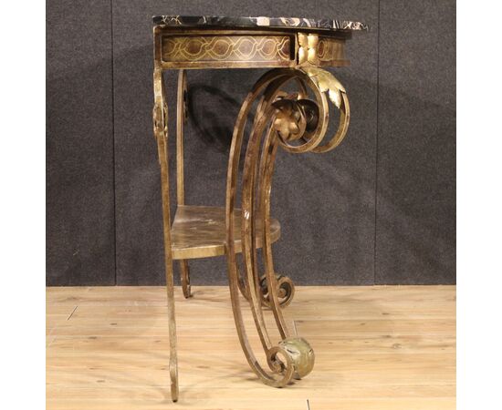 Wrought iron console with marble top from the 70s