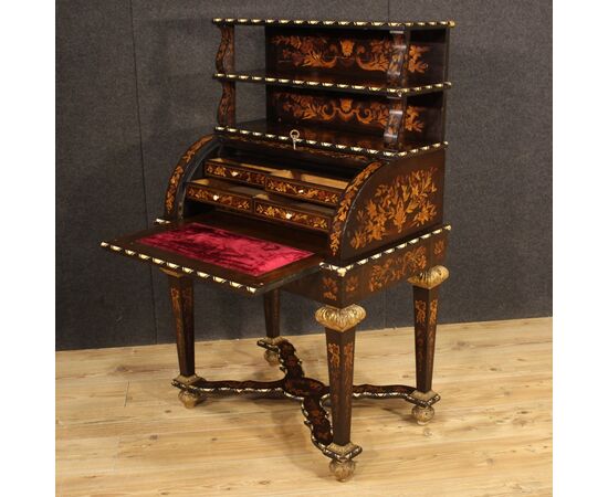 Inlaid roll-top bureau in Napoleon III style