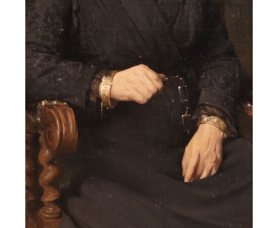 Dipinto belga ritratto di signora datato 1920