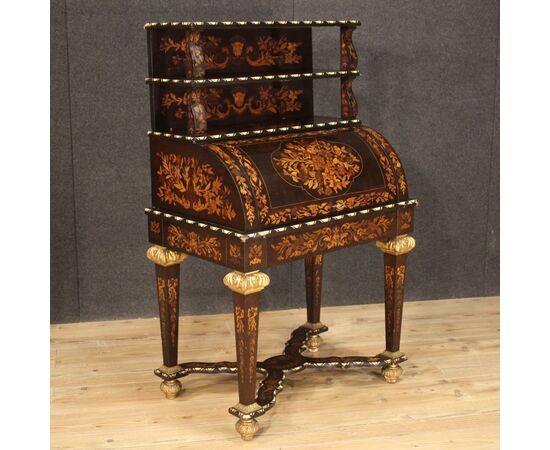 Inlaid roll-top bureau in Napoleon III style