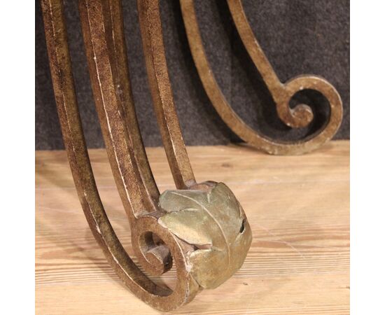 Wrought iron console with marble top from the 70s