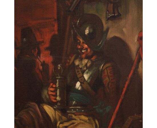 Dipinto italiano scena popolare firmato Mattia Traverso