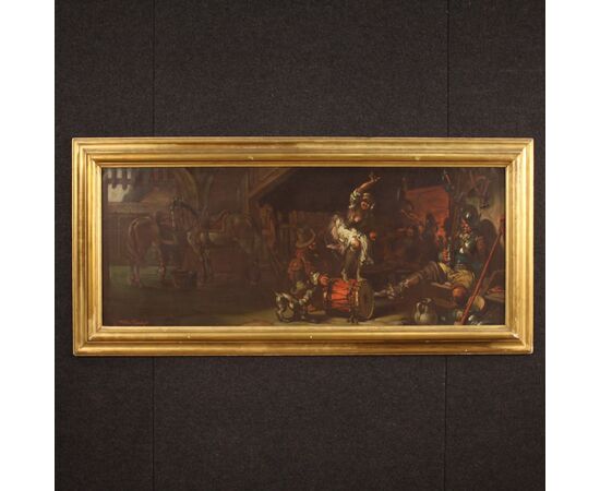 Dipinto italiano scena popolare firmato Mattia Traverso