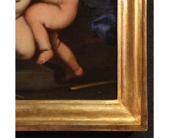 Italian antique painting cherub games from the 17th century