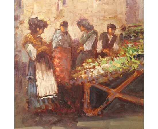 Dipinto italiano scena popolare con personaggi del XX secolo