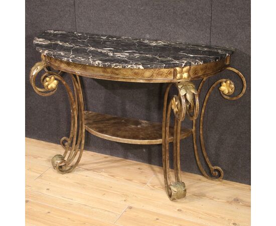 Wrought iron console with marble top from the 70s