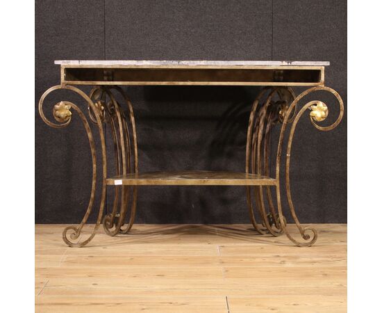 Wrought iron console with marble top from the 70s