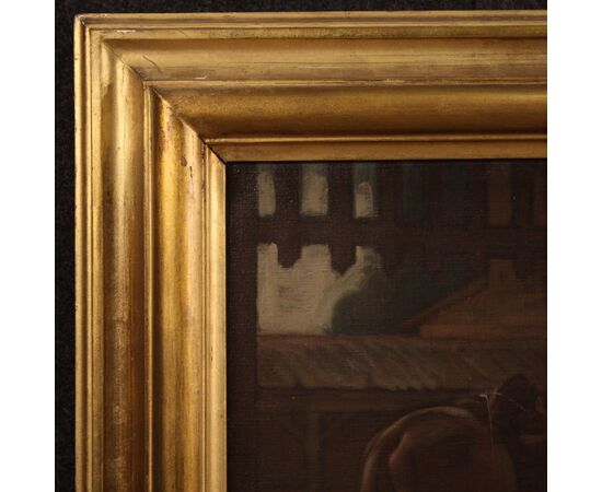 Dipinto italiano scena popolare firmato Mattia Traverso