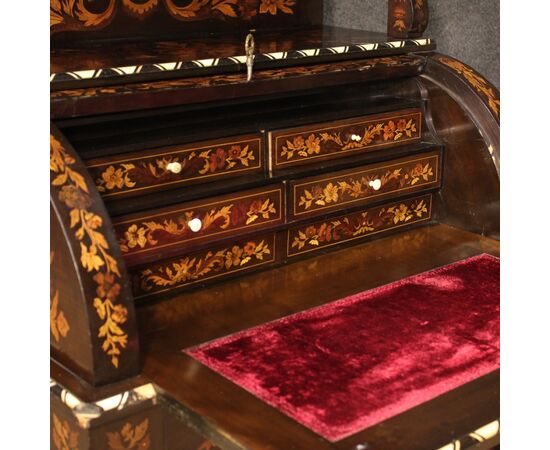 Inlaid roll-top bureau in Napoleon III style