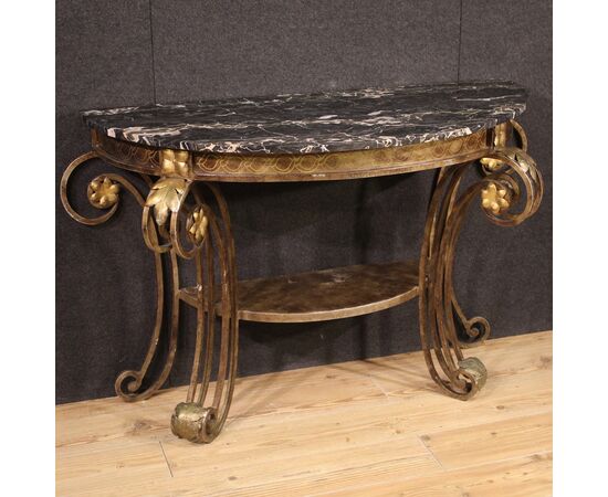 Wrought iron console with marble top from the 70s