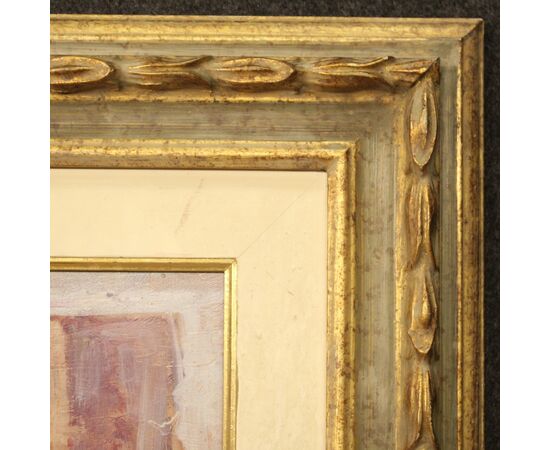 Dipinto italiano scena popolare con personaggi del XX secolo