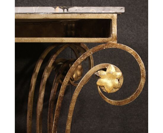 Wrought iron console with marble top from the 70s