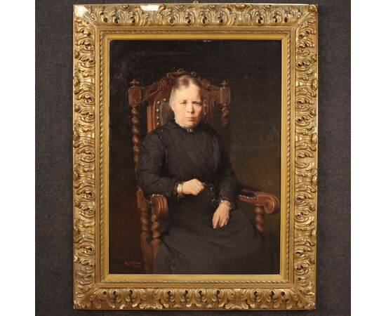 Dipinto belga ritratto di signora datato 1920