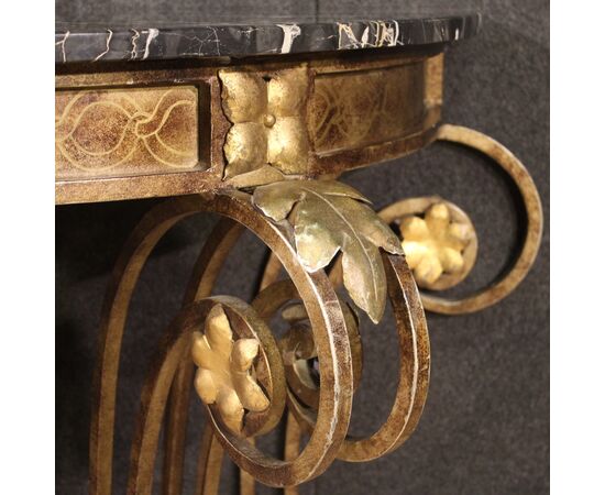 Wrought iron console with marble top from the 70s
