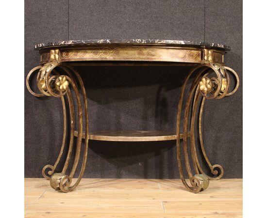 Wrought iron console with marble top from the 70s