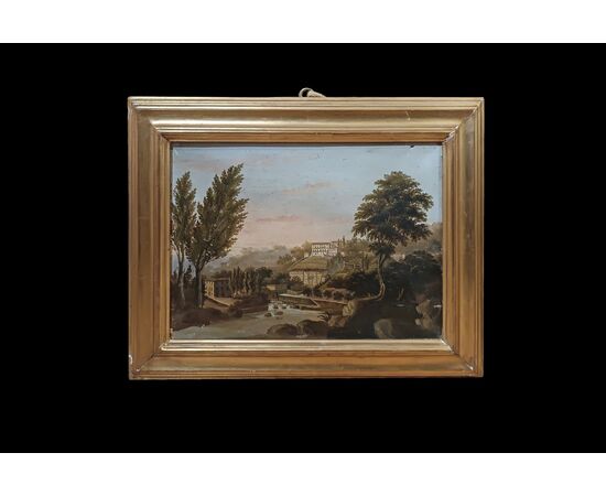 PAIR OF SMALL LANDSCAPE PAINTINGS ROMAN SCHOOL MID-18TH CENTURY